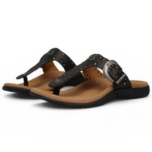 Taos Siren Black Leather With Western Style Accents T-Strap Sandals